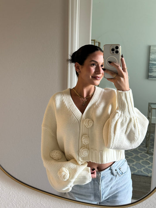 Cream Rosette Cardigan