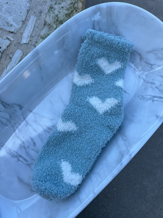 Heart Fuzzy Socks / Blue