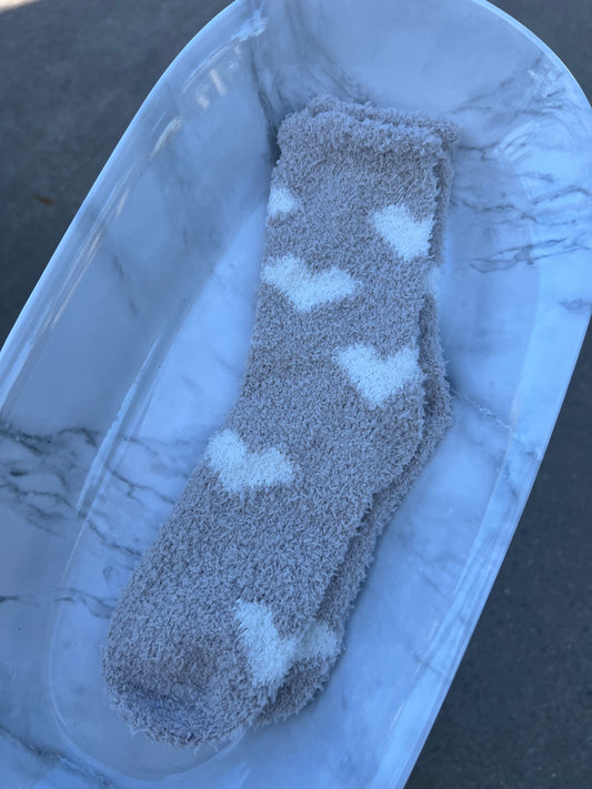 Heart Fuzzy Socks / Beige