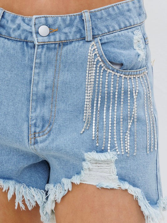 Bling Fringe Denim Shorts