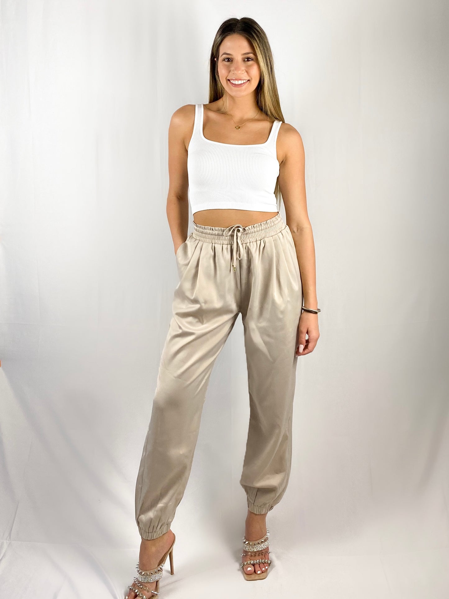 Basic Block Cropped Tank / White