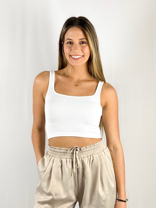Basic Block Cropped Tank / White
