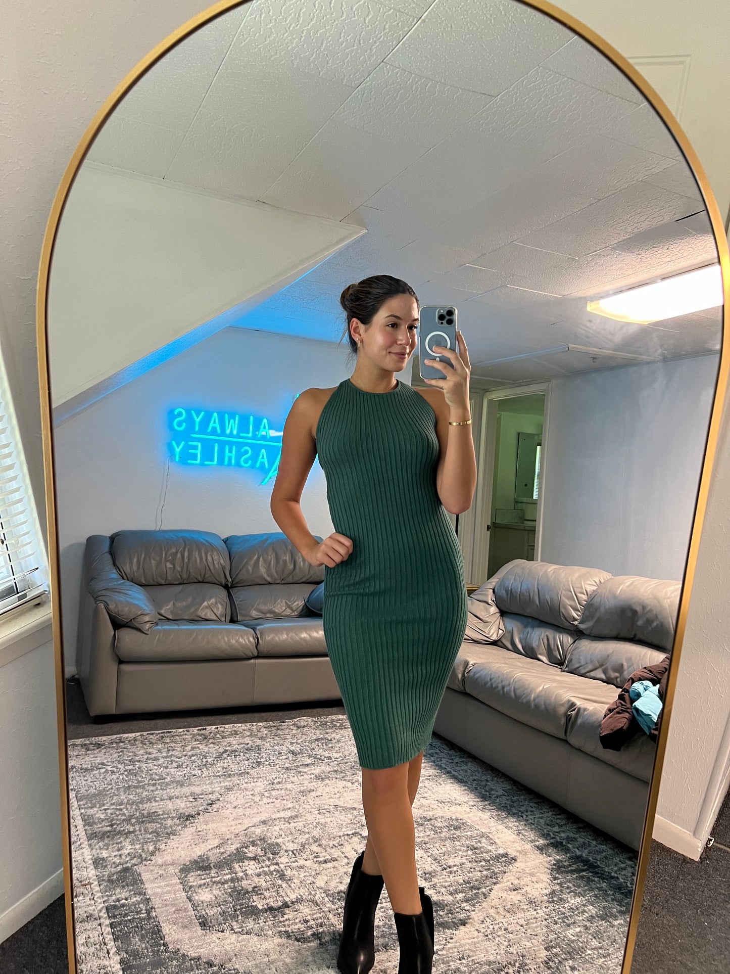 Emerald Open Back Midi Dress