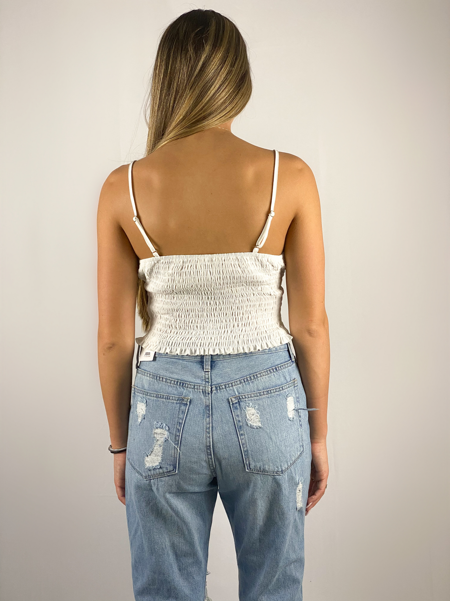 Beach Please Ruched Bow Tank / White