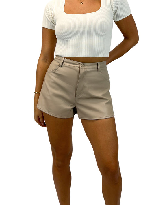 Sawyer Beige Leather Shorts