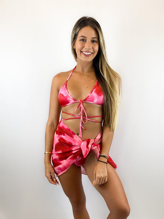 3-Piece Pink Tie Dye Bikini Set