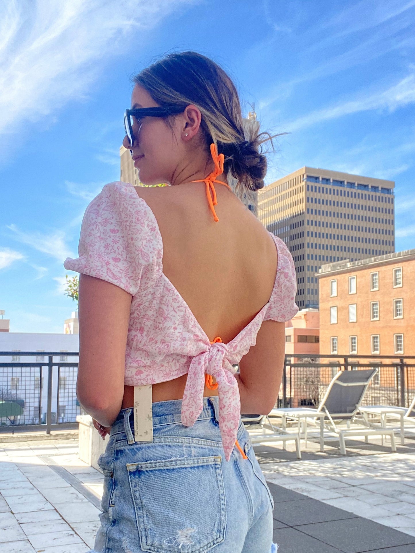 Pink Floral Puff Crop