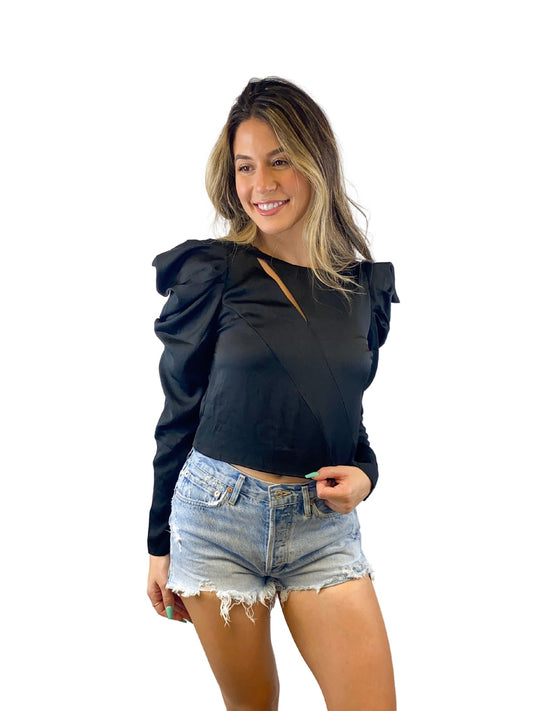 Riley Long Sleeve Silk Top / Black