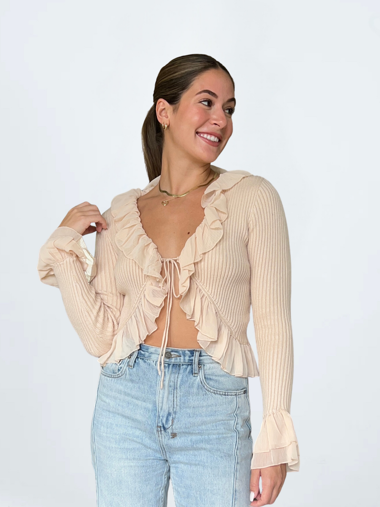 Frilly Long Sleeve Top / Taupe