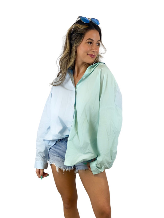 Minty Blue Button Up