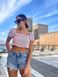 Pink Floral Puff Crop