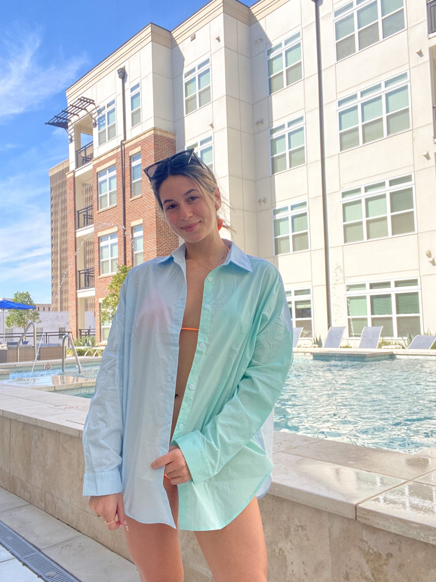 Minty Blue Button Up