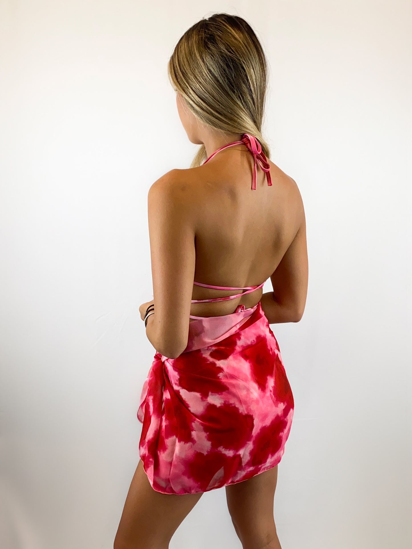 3-Piece Pink Tie Dye Bikini Set